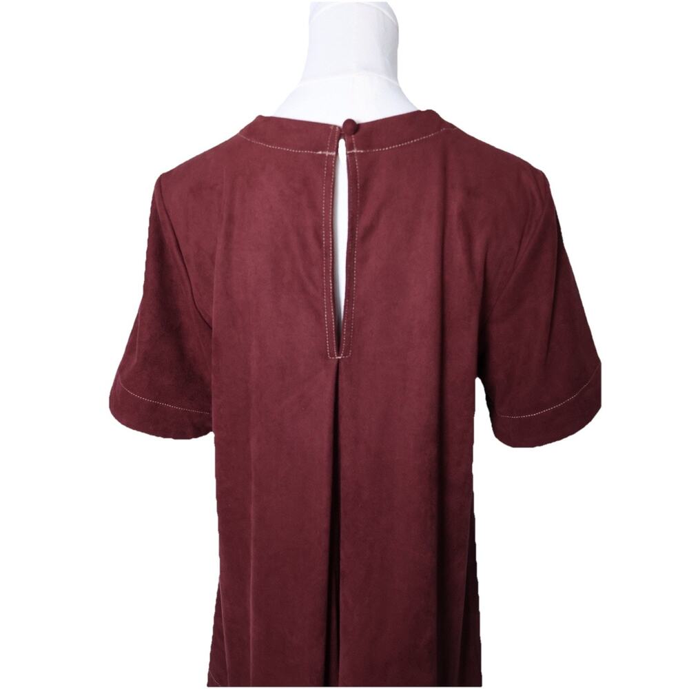Maeve The Emmy Faux Suede Short Sleeve Mini Swing Dress In Burgundy Size S - Picture 8 of 13